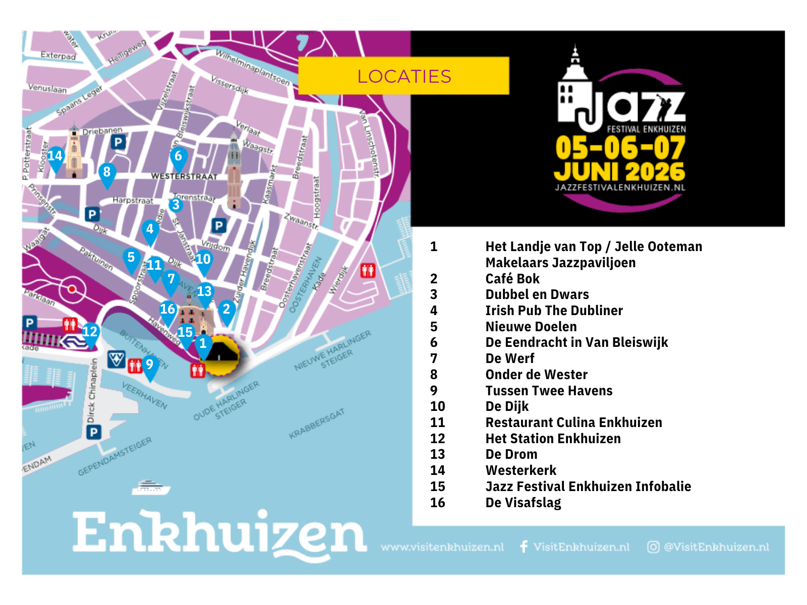 Waar vind je de jazzlocaties tijdens Jazz Festival Enkhuizen?
